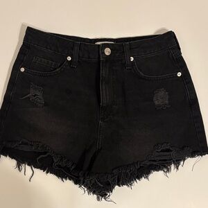 High Rise Black Frayed Jean Shorts - 27